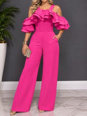 True Decadence London Ruffled Fuchsia Jumpsuit Pants US 12